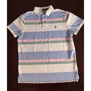 Polo Ralph Lauren Mens Custom Slim Fit Striped Polo Shirt Large Blue Pink Green
